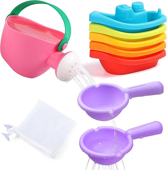 Baby Bath Toys for Kids Ages 1-3 8PCS Toddler Bath Toys Mold Free and 1PCS Toy Storage Net Bag Bathtub Shower Floating Water Toys for 6 Months Up Boy Girl Gifts (Color Random)