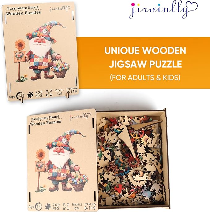 Wooden Puzzles for Adults, 500 Pieces Gnome Puzzle for Adults and Kids, 18.5 * 17.9 in Unique Shape Wooden Jigsaw Puzzle, Wooden Puzzle Creative Toys for Family Friends