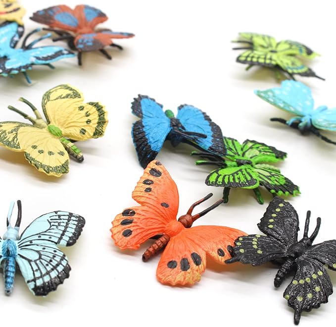 SmilerSmile 12pcs Plastic Butterflies Toy Butterfly Action Figures Art Decoration Removable Reusable for Cake Topper (Butterfly)