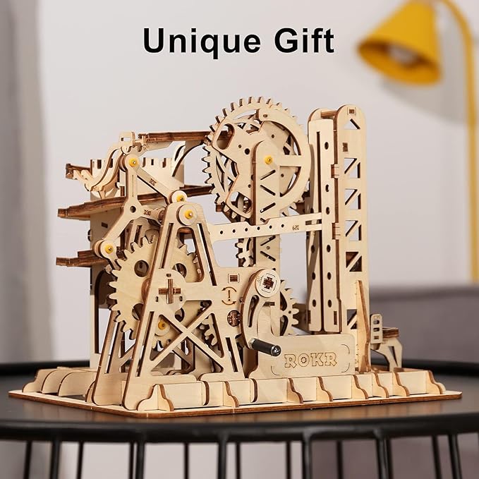 ROKR 3D Wooden Puzzles Marble Run Set - Mechanical Model Kit for Adults DIY Roller Coaster Toys Gifts (Marble Fortress)
