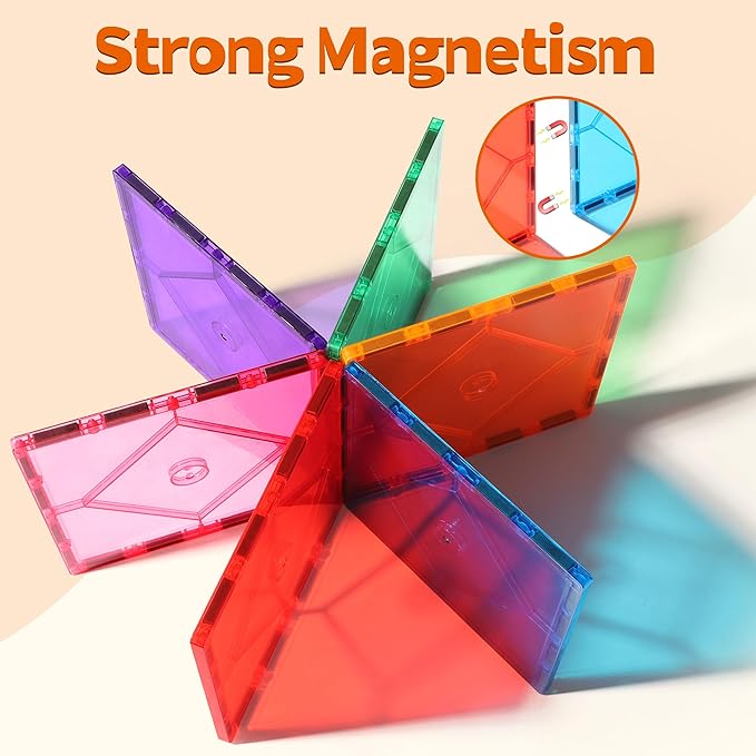 4 Piece Large Square Shape Magnetic Tiles Kids Toys, Magnetic Building Blocks STEM Magnet Building Set Preschool Learning Magnet for Kids Ages 3-5 4-8, Sensory Montessori Toys for 3+
