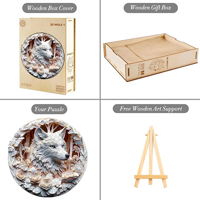 KAAYEE Wooden Puzzles for Adults, 3D Vision Effect Wolf Wooden Jigsaw Puzzles Unique Shape Advanced Wood Puzzle Adult, Fathers Mother‘s Day Birthday Family Game (M 11.4 * 11.4in 200pcs)