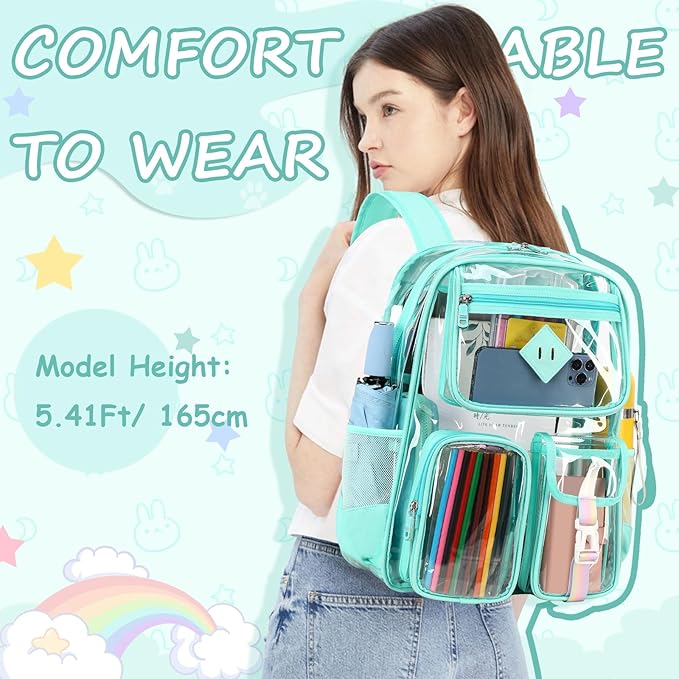 Clear Backpack for School,Heavy Duty PVC Transparent Bookbag for Girls Stadium Approved See Through Backpack