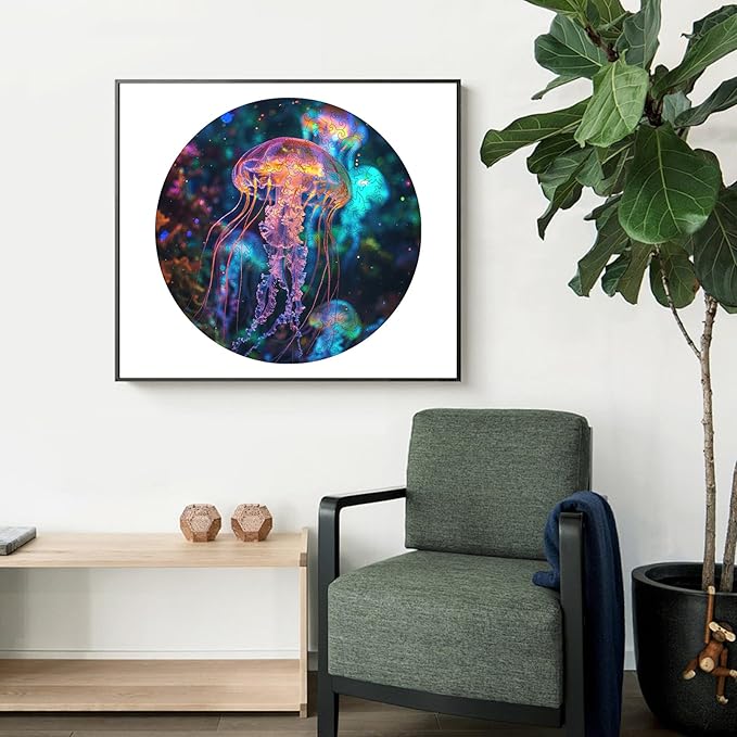 Ruikiyart Wooden Puzzles for Adults, 5MM 500 Pieces Jellyfish Wooden Jigsaw Puzzles, Sea Animals Unique Shapes Puzzles, Gift for Kids and Adults on Birthday, Thanksgiving, Christmas (16.7" x 16.7")