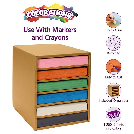 Colorations Lightweight Construction with Bonus Organizer - 1200 Sheets- 9" x 12", Assorted Colors, Bulk Arts and Crafts Supplies, Classroom Must Haves