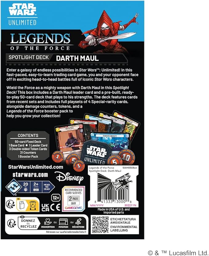 Asmodee Star Wars: Unlimited TCG Legends of The Force Darth Maul Spotlight Deck - Ready-to-Play 50-Card Deck with Exclusive Cards, Ages 12+, 2+ Players, 20 Minute Playtime