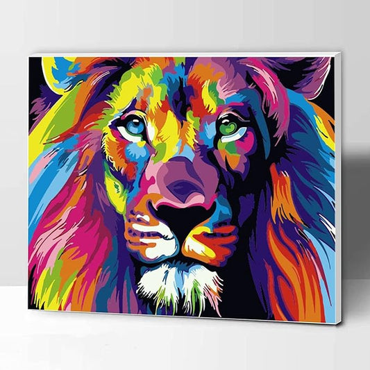 Komking Paint by Number Kit for Kids and Adults Beginner, DIY Acrylic Painting by Numbers Kit for Home Decoration, Colorful Lion 12x16inch Framed