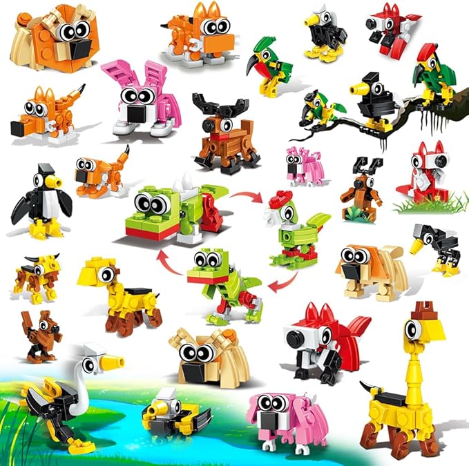 30 Pack Party Favors for Kids, 750 PCS Animals Building Block Toy for Goodie Bag Stuffers, Classroom Student Prizes Easter Gift Children's Day Birthday for Kids Boys Girls Ages 6-12+