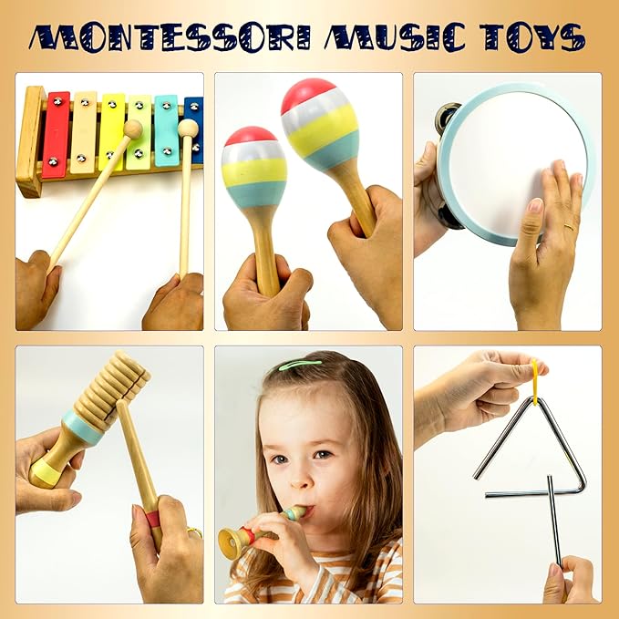 MINIARTIS Baby Musical Instruments Set - Montessori Musical Toys for Toddlers 1-3 | Modern Boho Kids Xylophone with Songbook | Neutral Colors Wooden Percussion Instruments | Preschool Educational 3+