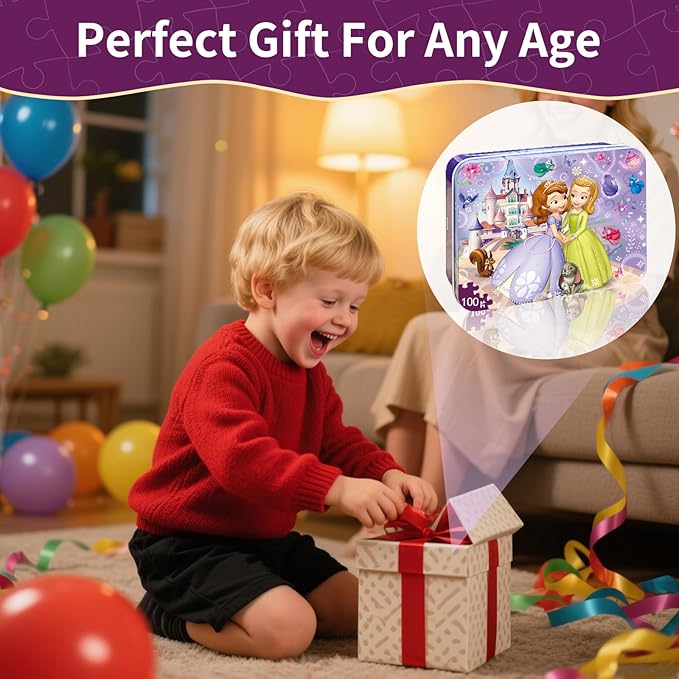 Puzzles for Kids Ages 4-6, 100 Piece Jigsaw Puzzles in Metal Box, Educational Learning Toys for Boys and Girls, Premium Puzzle Games, Kids Puzzles Ages 3-5 Gift