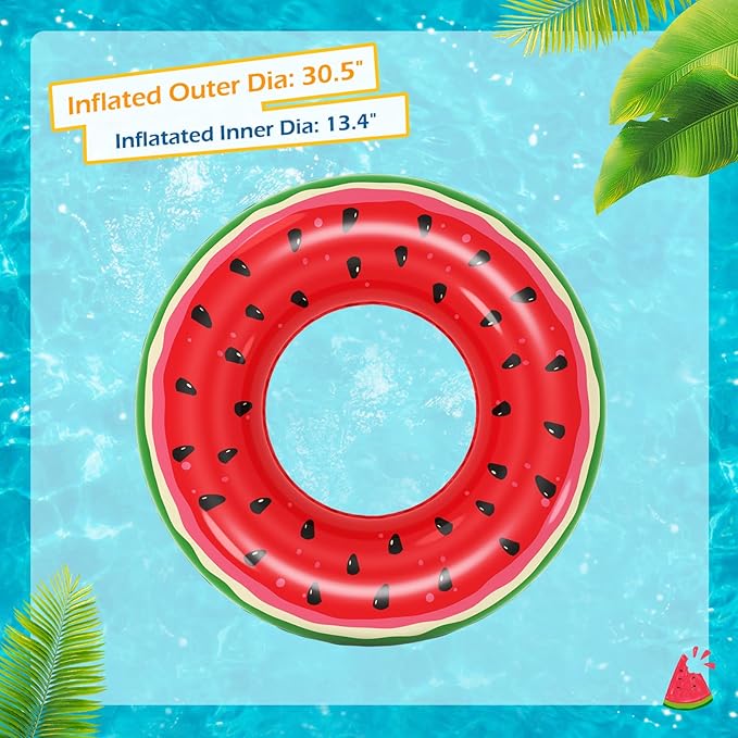 Jasonwell Inflatable Pool Floats Kids - 2 Pack Floaties Pool Tubes Swim Rings Fruit Water Floaty Watermelon Kiwi Inflatable Pool Toys Float for Swimming Pool Party Lake Beach Adults