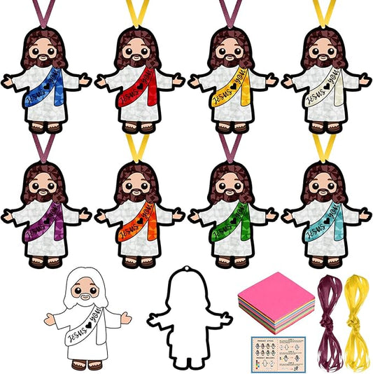 Funrous 32 Set Jesus Love You Suncatcher Craft Kit DIY Jesus Craft Hanging Ornament Decor Christian Colorful Tissue Paper for Church Bible Vbs Sunday School Classroom Home Window Decor