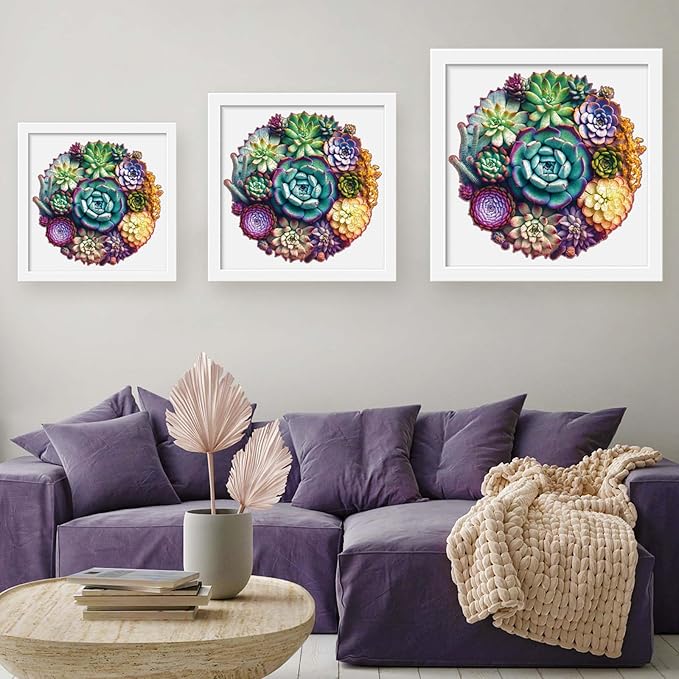 Mys Aurora Puzzles for Adults 1000 Pieces, Mandala Succulent Plants Wooden Puzzles Unique Shaped Jigsaw Challenging Puzzle Gift for Family Game 23.4'' x 22.6''