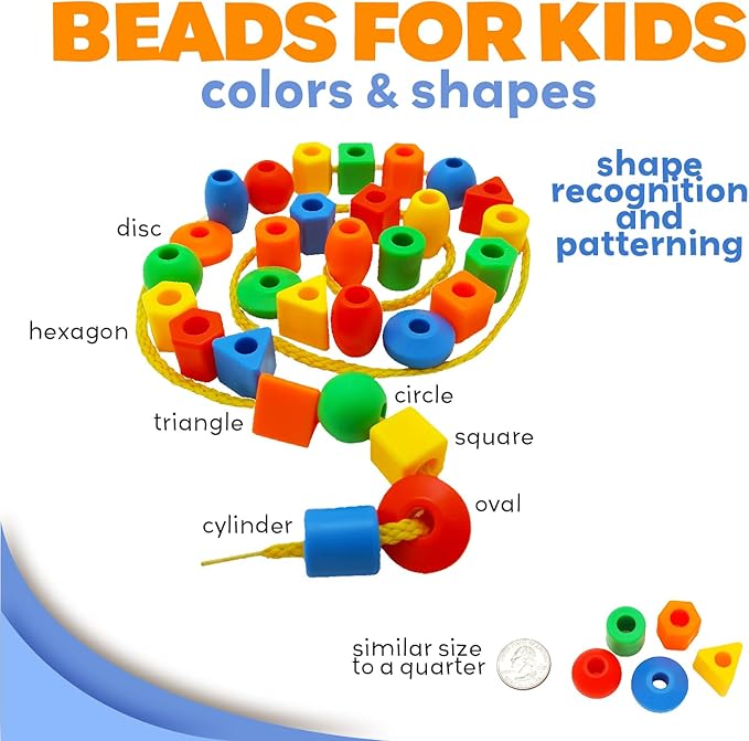 Skoolzy Lacing Beads 30 Pcs for Montessori Toys for 3 Year Old and Toddler Crafts Ages 2-4 with Beads for Kids Learning and Travel Activities Fine Motor Skills Toys
