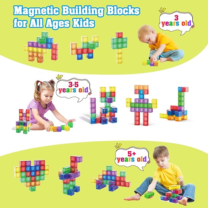 1.4 inch Magnetic Blocks Toddler Toys, 30pcs Translucent Building Blocks Building Toy for Ages 2-4 5-7, Preschool STEM Magnet Sensory Montessori Toys for 2 3 4 5 6 Year Old Boys Girls