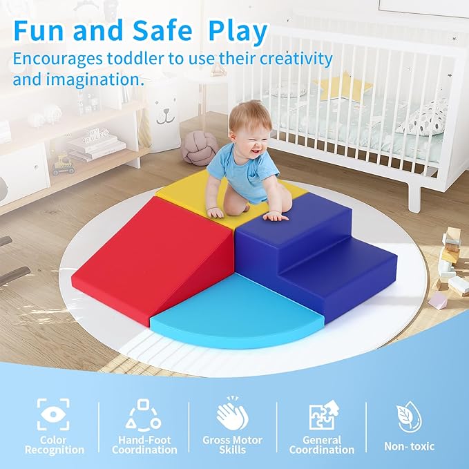 4-Piece Set Climbing Toys for Toddlers 1-3 and Climb Foam Play Set Babies Foam Blocks Toddler Climbing Toys Indoor Baby Climbing Toys Children’s Composite Toy for Crawling Climbing and Sliding