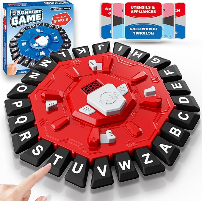 Word Game Family Board Games for Kids & Adults with 2 Modes,220 Topic Categories 24 Letters Pressing Games,Fun Fast-Paced Learning Game,35 Cards,LCD Display Timer,Christmas & Birthday Gifts,Red