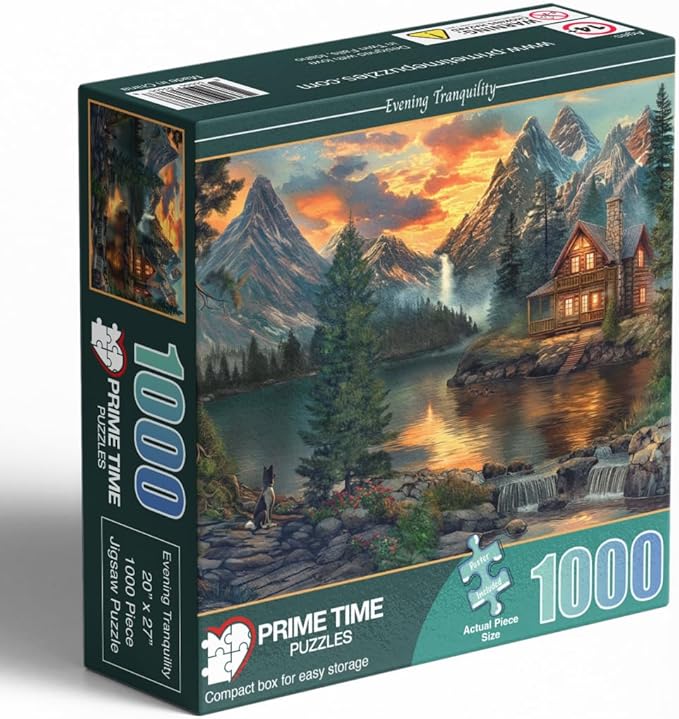 1000 Piece Jigsaw Puzzle for Adults - Mountain Cabin by a Lake - Challenging Puzzle Perfect for Game Nights - 1000 Piece for Adults. 20x27 inches
