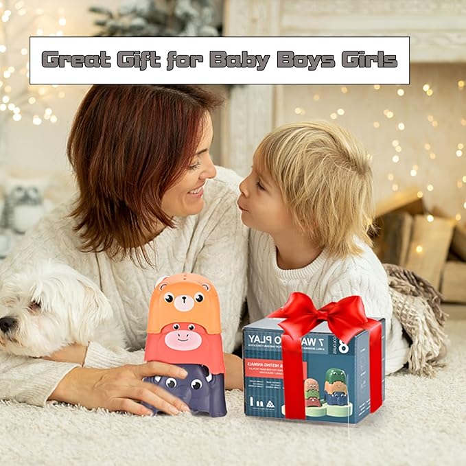 Animal Stacking Cups Bath Toys for Toddlers, 8PCS Nesting Cups Set for Boys & Girls 1-3, Montessori Toys for Toddlers 6-12 Months Play for Indoor/Outdoor/Bathtub/Beach