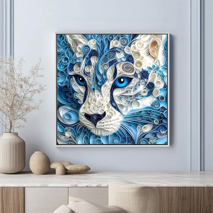 Bgraamiens Puzzle-Blue Gaze-1000 Piece Tiger Animal Puzzle Paper Quilling Art Puzzle Color Challenge Jigsaw Puzzles for Adults and Kids