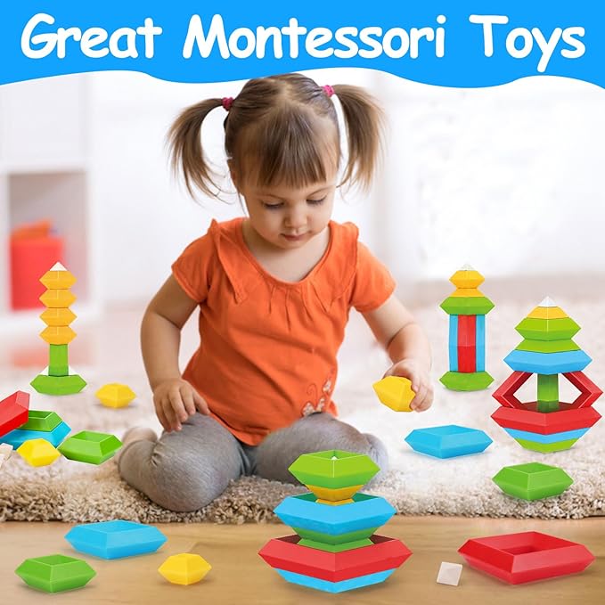 Tsomtto Montessori Toys for 3 4 5 6 Year Old Boys Girls Toddlers Preschool Learning Activities 30 Pcs Stacking Building Blocks STEM Stackable Educational Sensory Gifts for Kids Age 3-4
