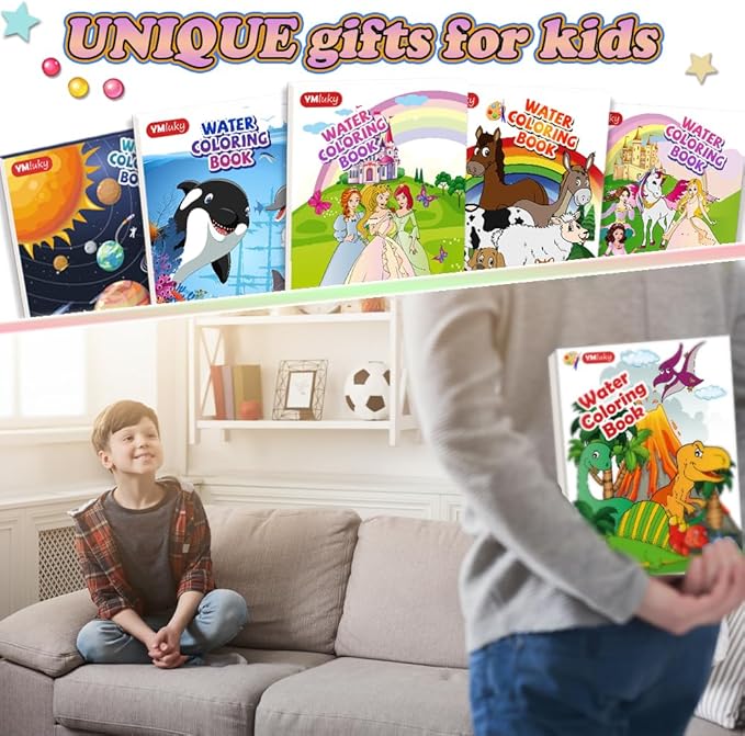Paint with Water Books for Kid,6 Coloring Book With Magic Paint Set for Kids,Travel Coloring Kit，Arts and Crafts Suitable for Birthday (Girls Like)