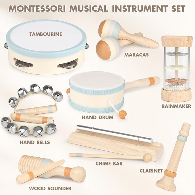 Wooden Musical Toys for Toddlers 1-3 - One 1st Birthday Easter Gifts for Boy & Girl 1-2, Montessori Toys for 2 3 Year Old, Musical Instruments with Drum for Baby Preschool Educational 18+ Months