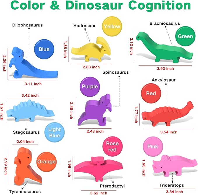 FFTROC Montessori Dinosaur Toys for 2 3 4 Year Old Boys - Wooden Stacking Dinosaur Toys for Kids 2-4 3-5, Toddler Balancing Block Sets