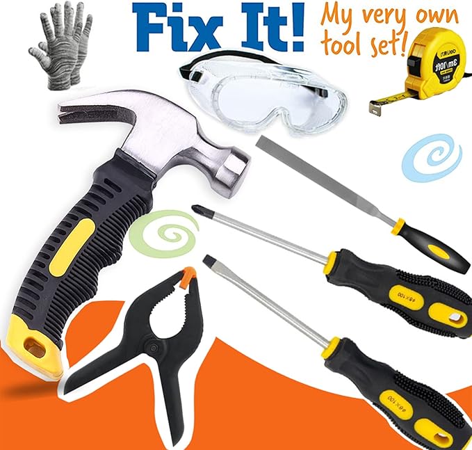 Kids Real Tool Set 25Pcs for Young Builders,Children Size Real Hand Tools Hammer,Kids Educational Tool Belt Waist Junior Boys Teens Beginner Starter Learning DIY Woodworking Construction Repair Set