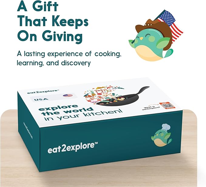 eat2explore Cooking Kits for Kids - Interactive & Educational Set with 3 Recipe Cards, Key Ingredients & Cooking Tools - Ideal Idea for Kids who Love to Create Meals (USA Edition)