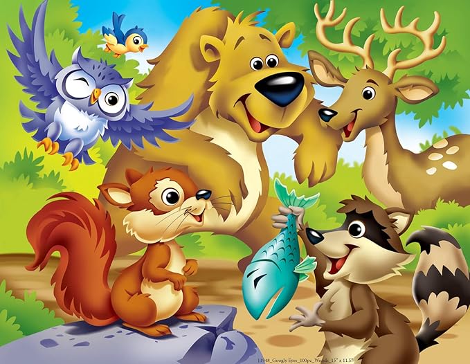 MasterPieces – 48 Piece Jigsaw Puzzle for Kids 4+ Years, Woodland Animals with Googly Eyes, Educational and Fun Game, Gift Idea for Children, 19" x 14
