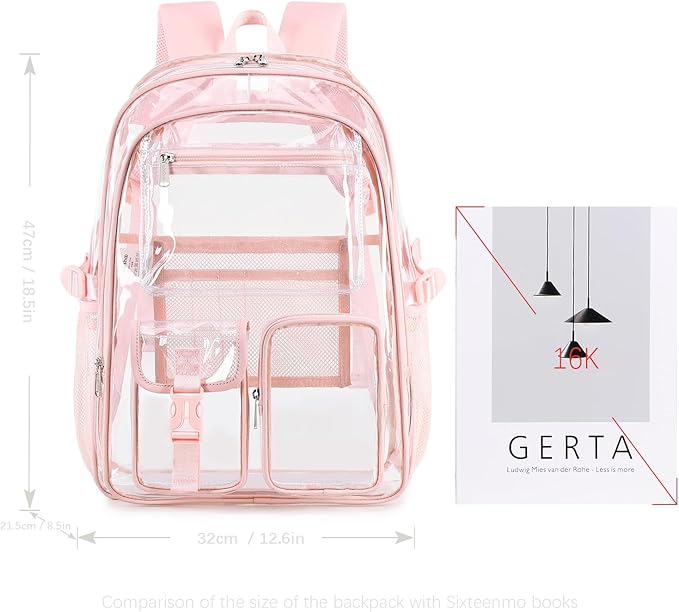 abshoo Large Clear Backpack For Girls Women School Bookbag Heavy Duty Transparent Backpack (Pink)