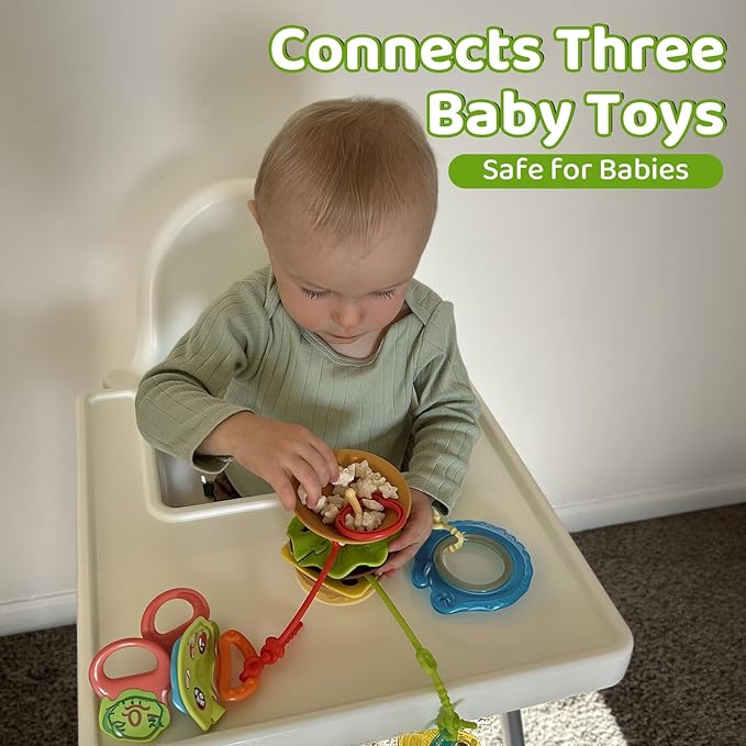Hamburger Suction Cup Toys Holder for High Chair, Stroller Baby Toys 6-12 Months & Toddlers, 3 Tethers Keep from Falling, Great for Restaurant & Car Seat Airplane Travel