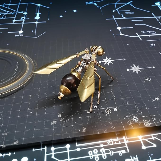3D Metal Insect Model Kit Steampunk Bug Mechanical Steampunk Sculpture Mechanical Insect Clockwork 3D Puzzle,Entomology Learning Adult Metal Puzzle Assembly (Hornet)