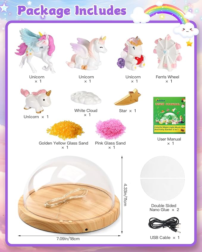 Laclun Unicorn Toys for Girls, Make Your Own Unicorn Night Light with Music,Arts and Crafts for Kids,Gifts for 4 5 6 7 8 9 10 Year Old Girl,Ideal Christmas Gifts Best Toy