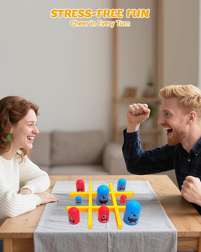 Tic Tac Toe Game, Strategy Board Game for Kids & Adults, 3 Sizes of Nesting Pieces, Gobble & Move Modes, Portable 2-Player Family Game Set