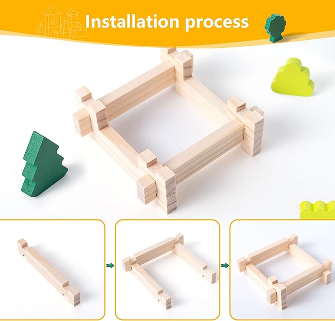 Wooden Building Blocks Wooden Building Blocks Construction Set Preschool Learning Montessori Toys Construction City Stacking Toys for Kids Ages 3-8 Birthday Gift (Log Color)