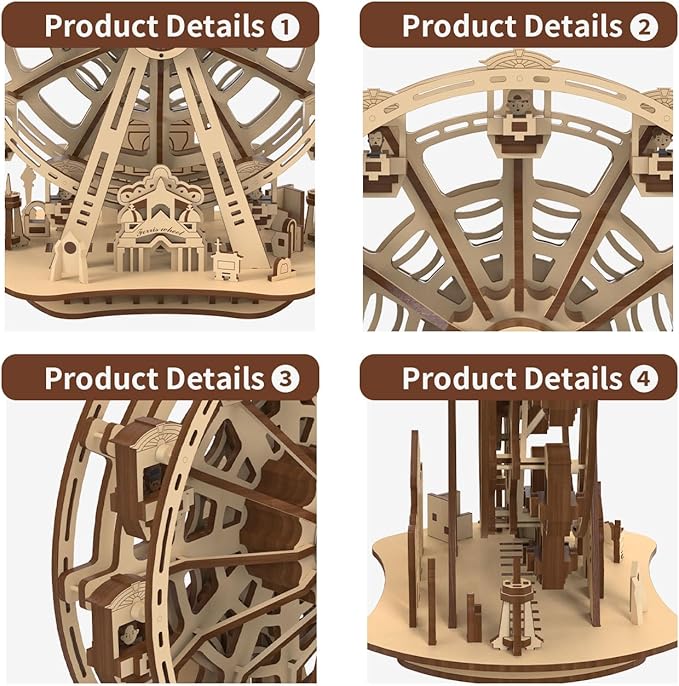 3D Wooden Puzzles for Adults, 242 PCS 3D Puzzles for Adults- Brain Teaser Wooden Puzzles for Father/Son, Gifts for Fathe/Son, Decompression 3D Puzzle Wood Models Kits (3.Ferris Wheel)