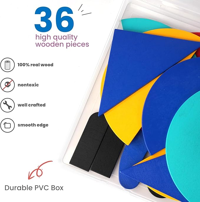 LiKee Open Ended Wooden Shape Puzzles with 36 Blocks and 60 Pattern Shapes for Toddlers 3+ Years Old, Montessori Toys Preschool Education Activity for Kids 4-8 Yrs