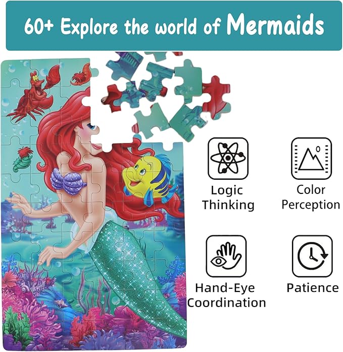 Princess Puzzles for Kids Ages 4-8 60 Pieces Jigsaw Puzzle for Girls and Boys in Metal Box - Educational Toys for Ages 3-5 (Princess 2502)