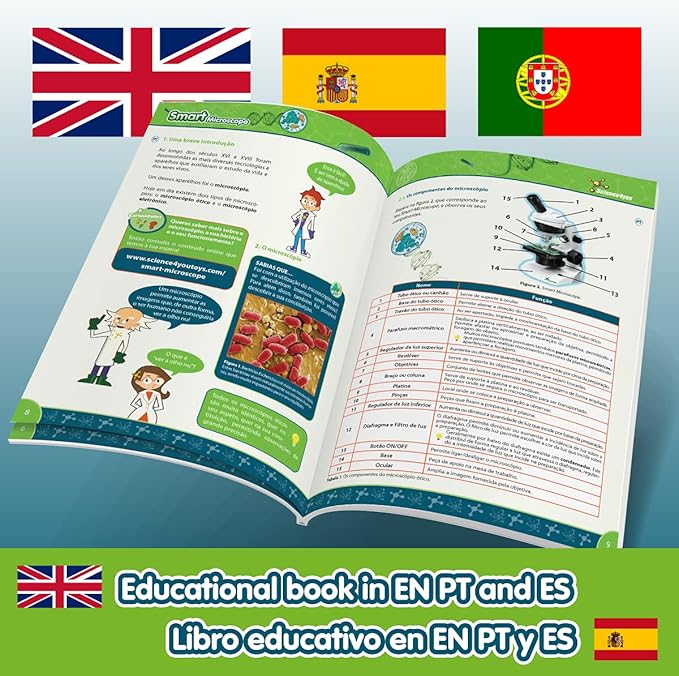 Science4you Smart Microscope for Kids - Microscope Kit for Kids Age 8-12 + Prepared Samples + Microscope Slides, Educational Games, Science Toy, Gifts for 8+ Year Old Boys and Girls