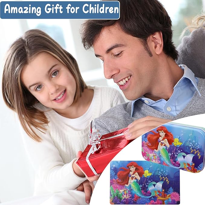 Princess Puzzles for Kids Ages 4-8 60 Pieces - Jigsaw Puzzle for Girls and Boys in Metal Box - Educational Toys for Ages 3-5 (Princess 0677)