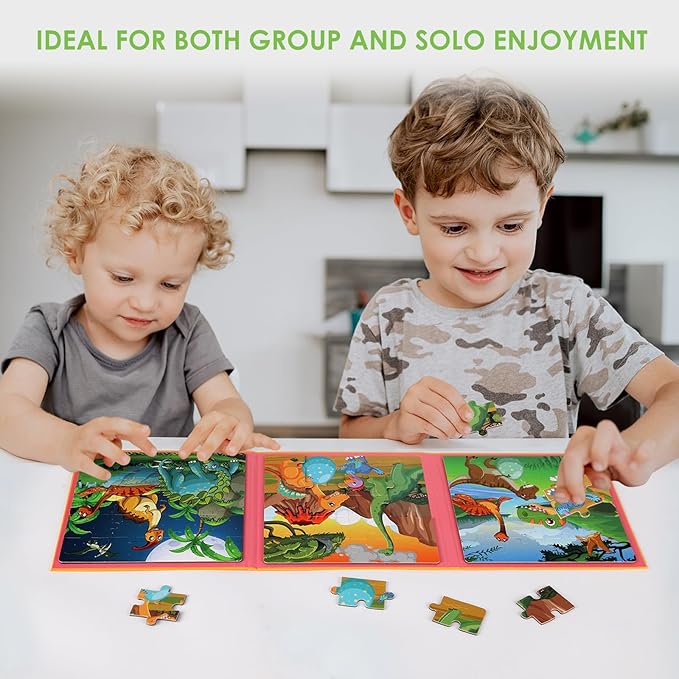 Magnetic Puzzles for Kids Ages 4-6, 20-Piece Travel Toys Dinosaur Toddler Puzzles Ages 2-4, Educational Learning Magnets, Ideal Road Trip Activities Toys for 2 3 4 5 6 Boys and Girls