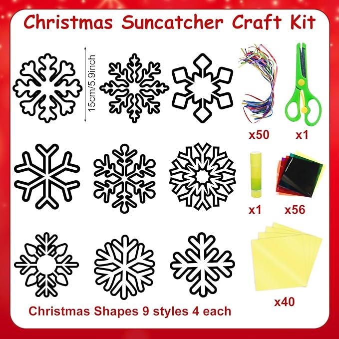 EggSun 36 Sets Snowflake Suncatchers Craft Kit for Kids Ornaments Stained Glass Effect Window Arts and Crafts Kit for Classroom Holiday Birthday Projects Home Favors Decorations Ages 4 8 12