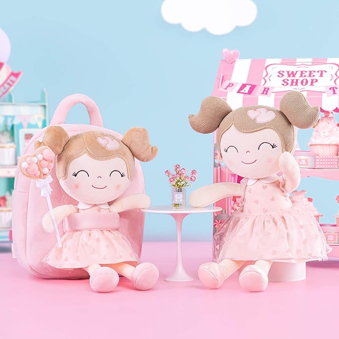 Gloveleya Toddler Backpack Baby Girl Gift Plush Bag Diaper Bag with Pink Flocking Heart Girl Backpack 9 Inches