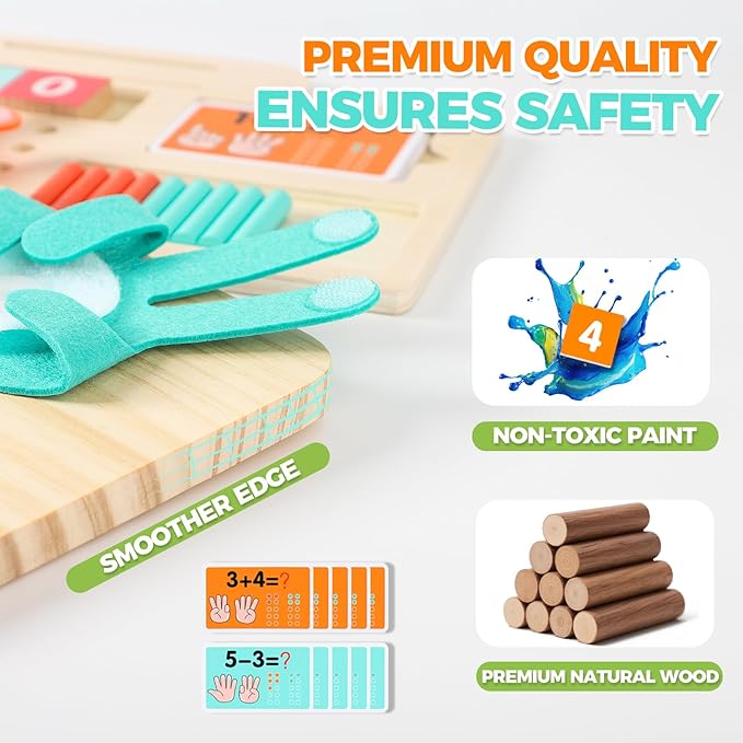 Montessori Learning Toys for Toddlers, Double-Sided Preschool Educational Math Manipulatives Number Counting Blocks, Finger Counting Math Toys for Kids 3-5 Year Old Boys Girls Gift