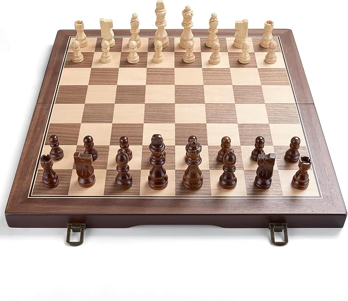 AMEROUS 15'' Magnetic Wooden Chess Set for Adults Kids - with Folding Board, Gift Package, Pieces Storage Slots, Handmade Pieces,Chess Board Game Set for Tournament Professional Beginner
