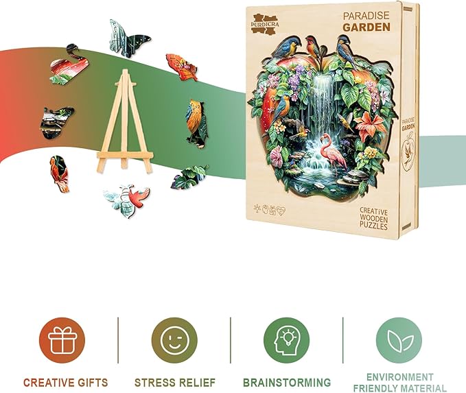 Wooden Puzzles for Adults - Paradise Garden Wooden Jigsaw Puzzle, Unique Animal Shaped Wood Puzzles Adult, Christmas Birthday Gifts for Friends/Family, Home Decor 11.4 * 10.9in 180pcs