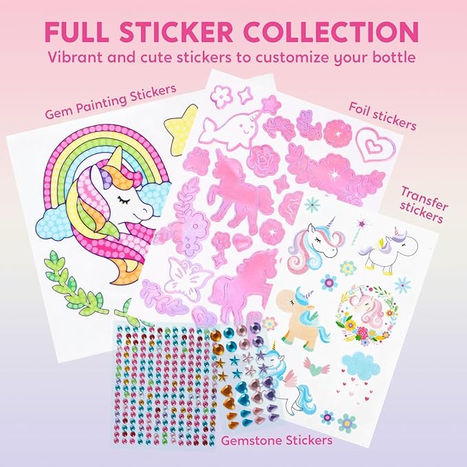 Klever Kits Decorate Your Own Water Bottle Kits for Girls Age 6+, Unicorn DIY Gem Diamond Painting Crafts, Girl Birthday Gift Arts and Crafts Fun Arts for Girls Birthday Christmas