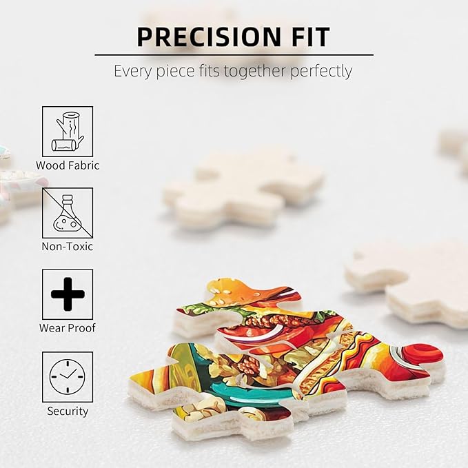 Hamburger Foods Jigsaw Puzzles for Adults 500 Pieces Colorful Food Pizza Chips Art Puzzle Colorful and Fun Challenging Puzzle for Game Nights